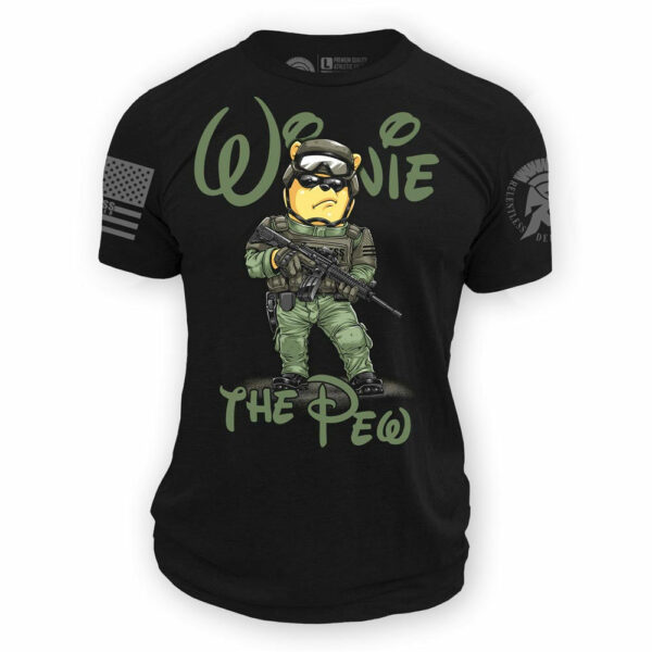 Winnie The Pew Custom Hand Drawn design on Black T-Shirt mockup from Relentless Defender Apparel