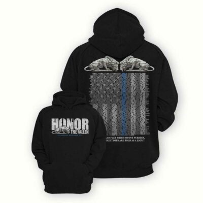 2021 Honor the Fallen Design Benefitting C.O.P.S. featuring Honor The Fallen with Lion on the front and the names of the fallen on the back of a Black Hoodie | Relentless Defender Apparel
