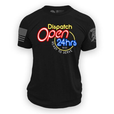 Dispatch - Open 24 Hours Tee Shirt mockup from Relentless Defender Apparel
