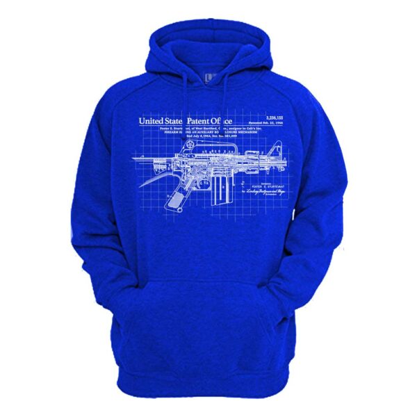 US Patent Office AR Schematic Art on Blue Hoodie | From Relentless Defender