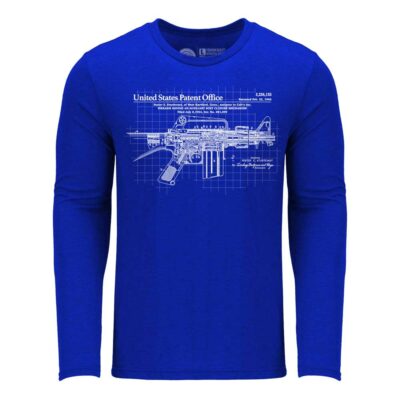 US Patent Office AR Schematic Art on Blue Long Sleeve Shirt | From Relentless Defender