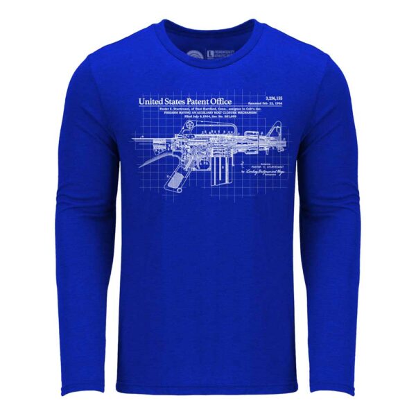 US Patent Office AR Schematic Art on Blue Long Sleeve Shirt | From Relentless Defender