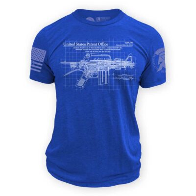 US Patent Office AR Schematic Art on Blue T-Shirt | From Relentless Defender