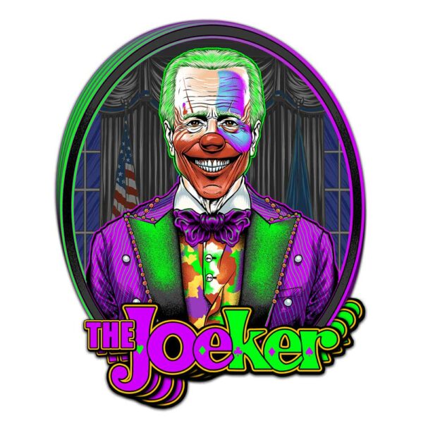 JoeKer Decal Mockup showing Joe Biden Clown Joker Art Design on a High Quality Vinyl Decal | from Relentless Defender Apparel